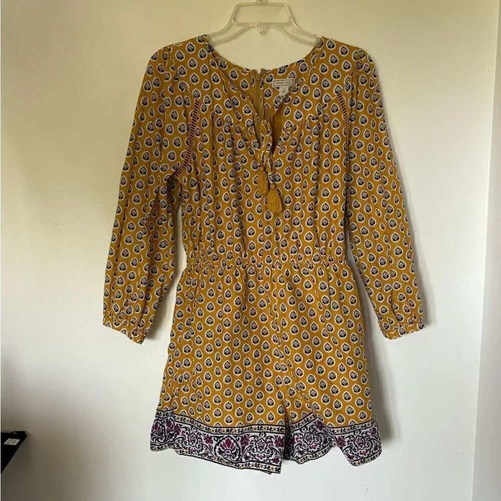 J. Crew Point Sur Yellow Paisley Print Romper Tassels Size 4